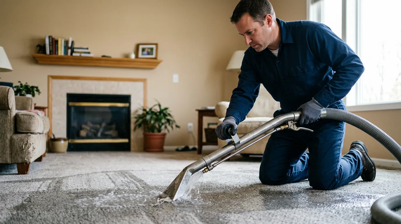 Water damage restoration technician working near Hartland, MI
